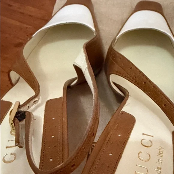 Gucci Two-Tone Brown and White Leather Slingback Heels - Picture 5 of 7